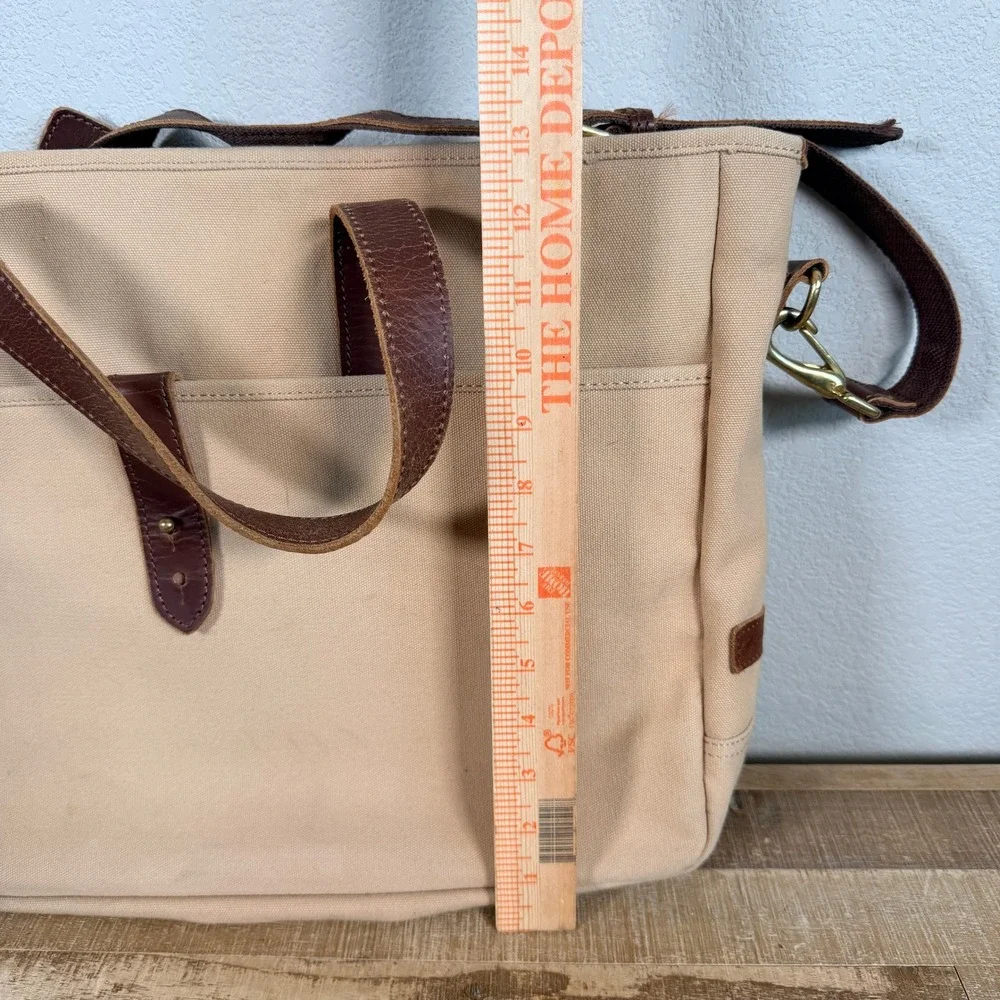 United By Blue Messenger Bag Beige Canvas Leather Laptop Briefcase